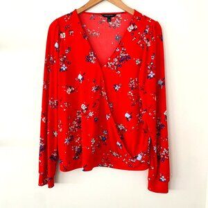Banana Republic Red Sheer Floral Wrap Blouse – Size‎ M